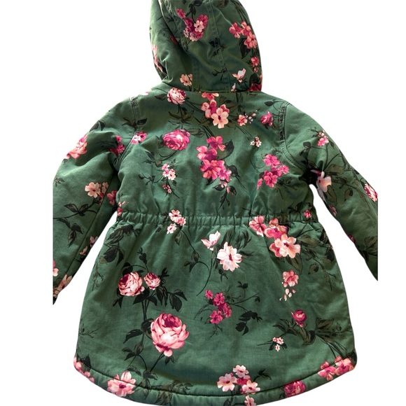 Toddler Girls Floral Parka Jacket Size 5T - Green-Pink. Sherpa Lined - Picture 4 of 11